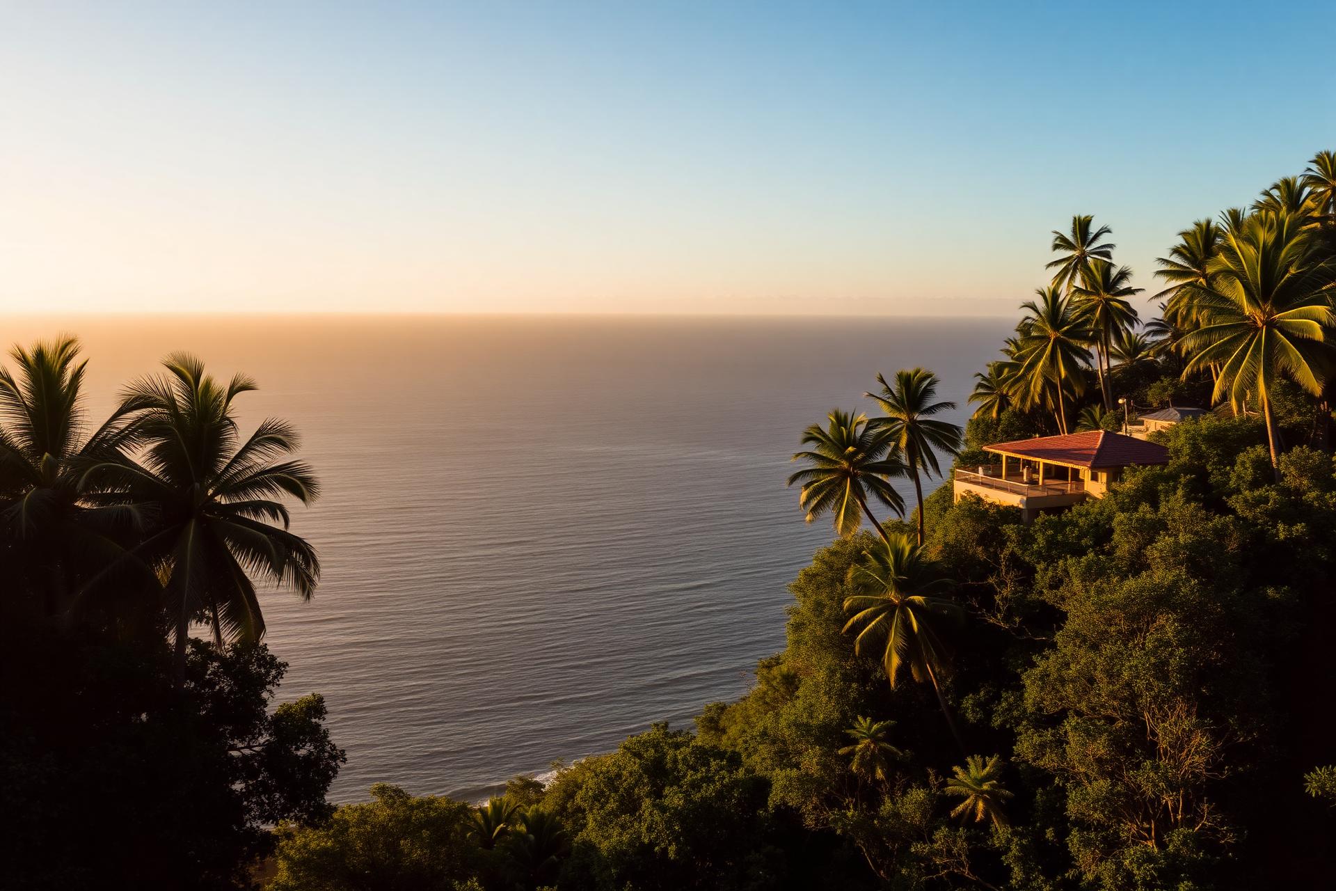 Ocean view from San Agustinillo hillside at golden hour